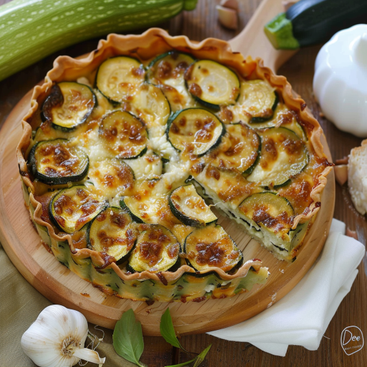 Una tazza di verdura con zucchini e cipolla.