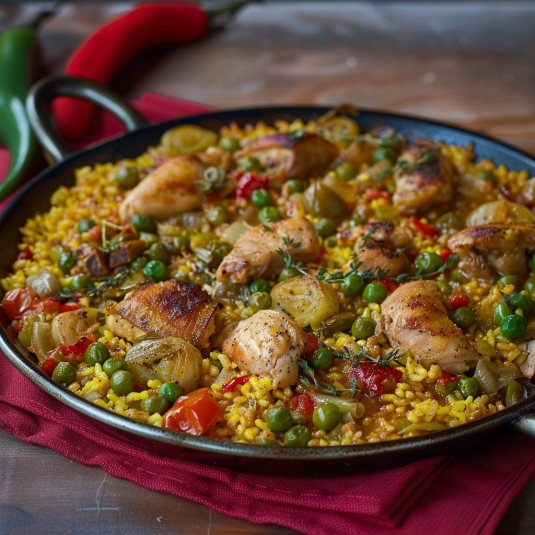 Una tazza di pollo con verdure.