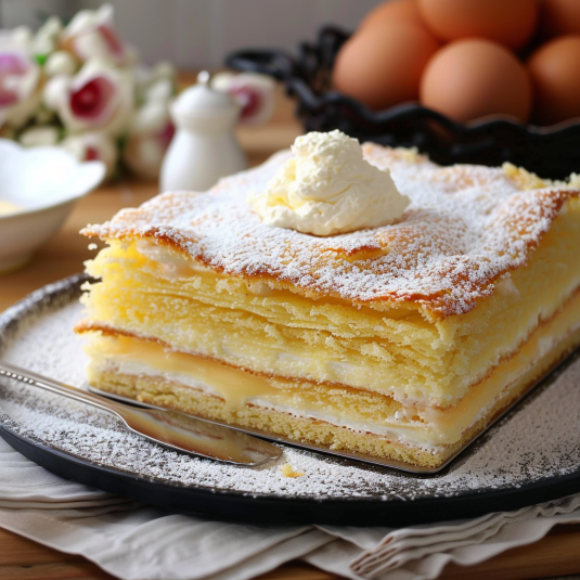 Un dolce con crema e frutta.
