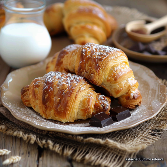 Croissant con chocolate e zucchero.