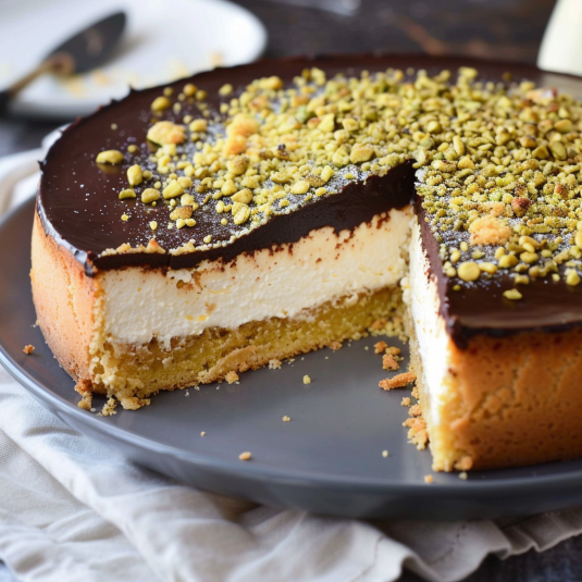 Una torta con crema e noci.
