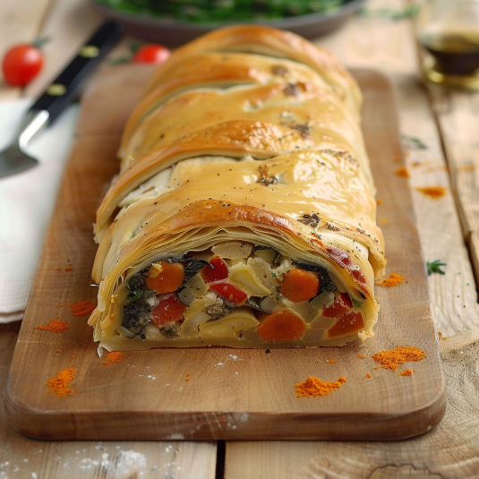 Un pane di pizza con carote e verdure.