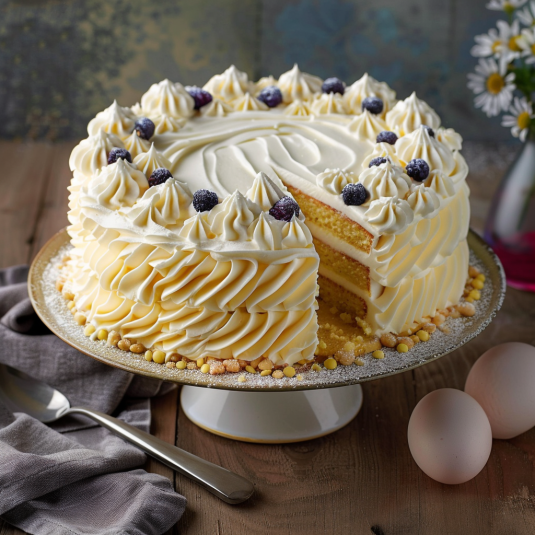 Un cake con crema e frutta.