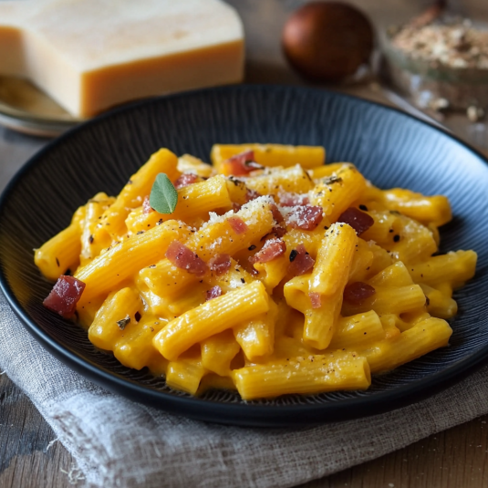 Penne con salmone e formaggio.
