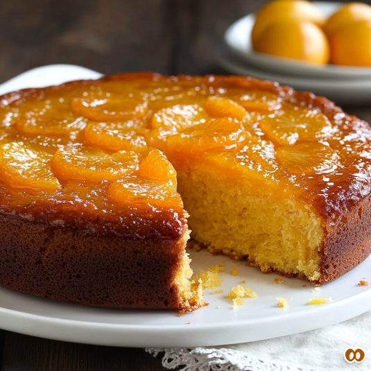Una torta con frutta sul fondo.