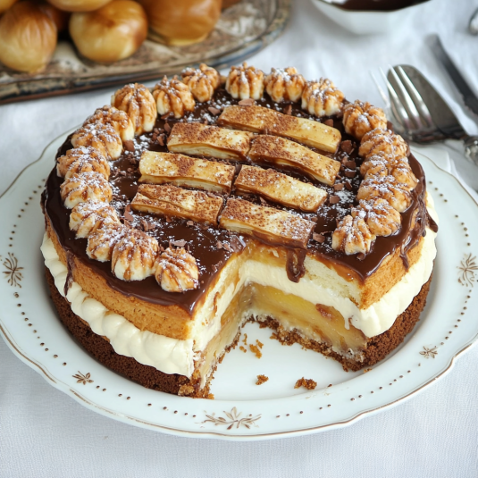 Una torta con crema e noci.