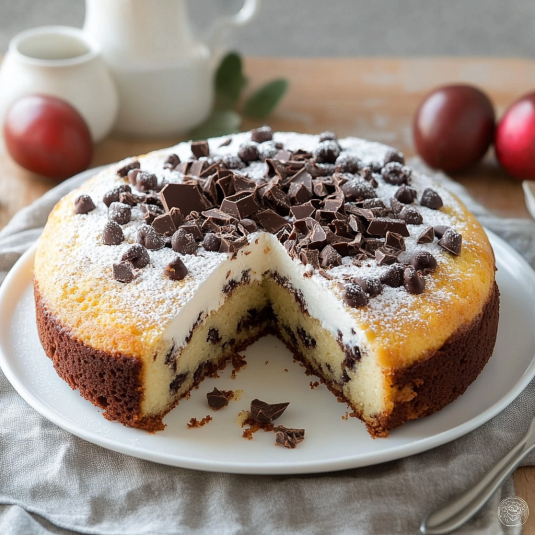 Una torta con crema e cioccolato.