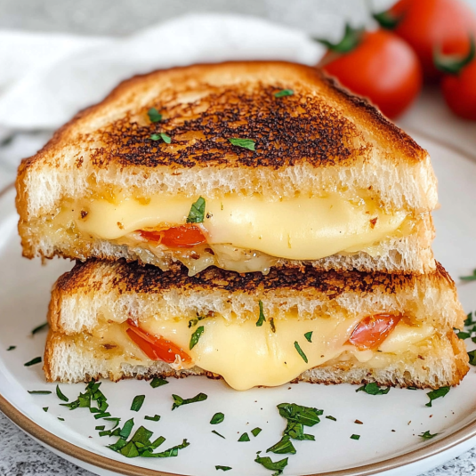 Due panini con formaggio e pomodori.