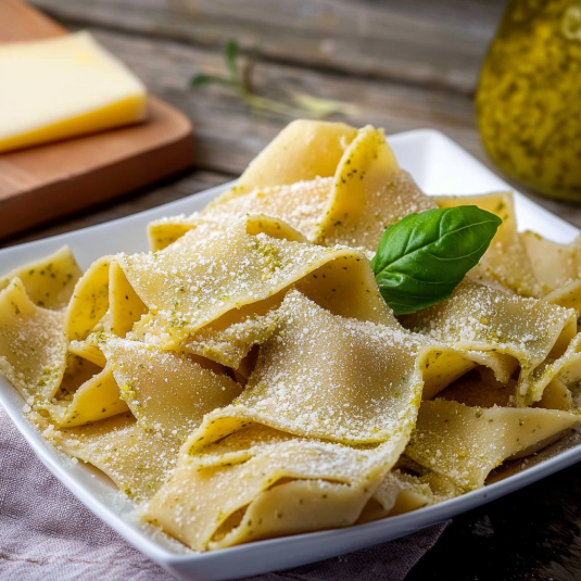 Piatti di pasta con erbe fresche.