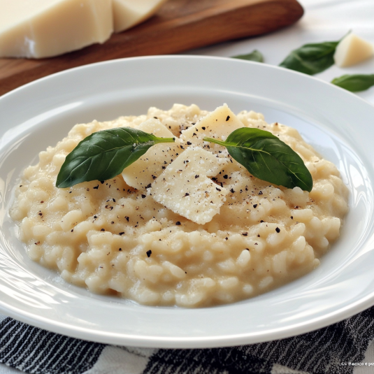 Riso con foglie di basilico.