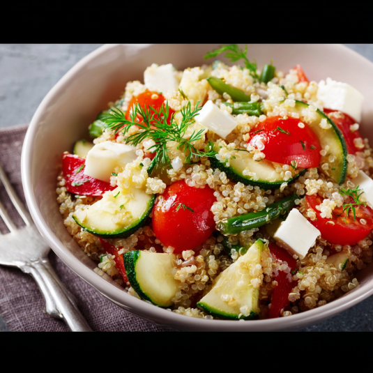 Una ciotola con verdure e cereali.
