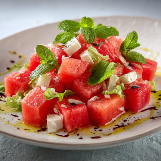 Una tavolata con un piatto di frutta fresca.