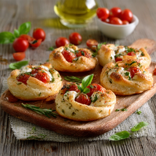 Piatti di pasta con pomodori e basilico.