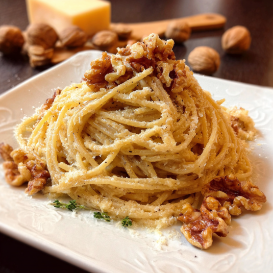 Pasta con noci e formaggio.