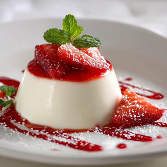 Un dolce con frullato di strawberry e crema.