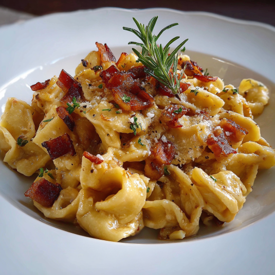 Pasta con bacon e erbe.