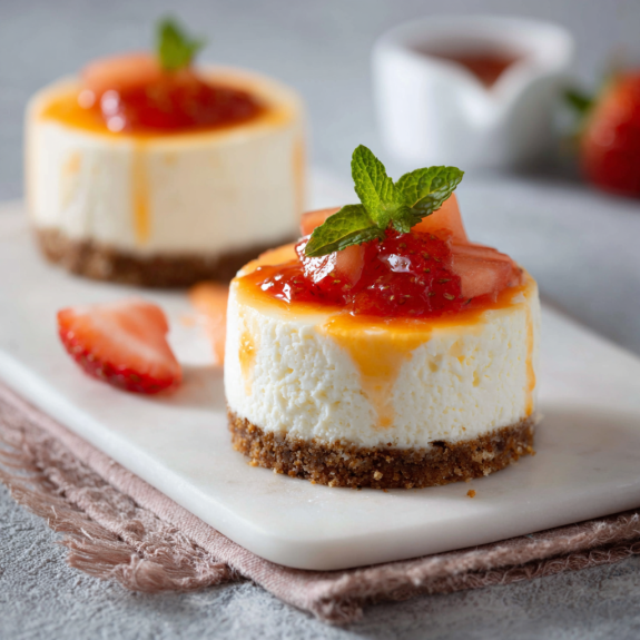 Due bocconcini di cheese con frullati rosse.