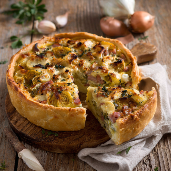 Una torta con verdure e formaggio.