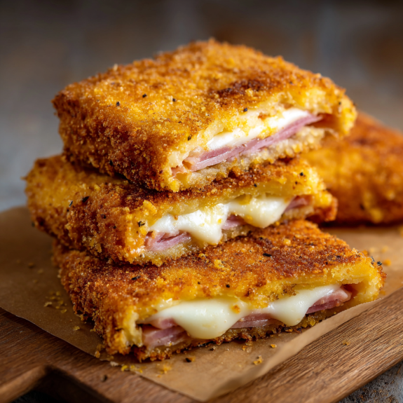 Sandwich croccante con prosciutto e formaggio.