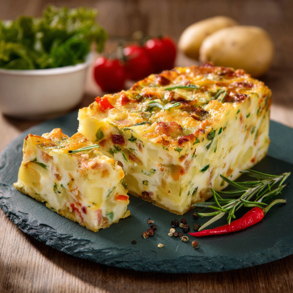 Un pezzo di pizza con verdure e pomodori.