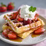 Un waffle con strawberry e crema.