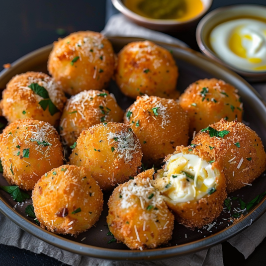 Piatti di patate croccanti con salsa.