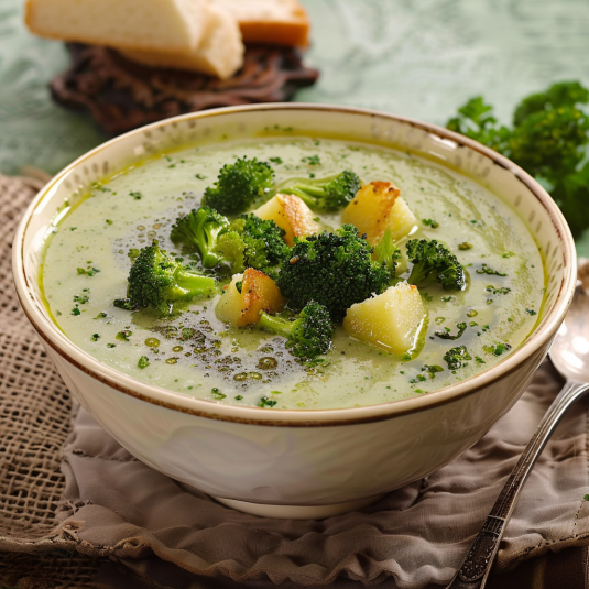 Una ciotola di zuppa con verdure e pane.