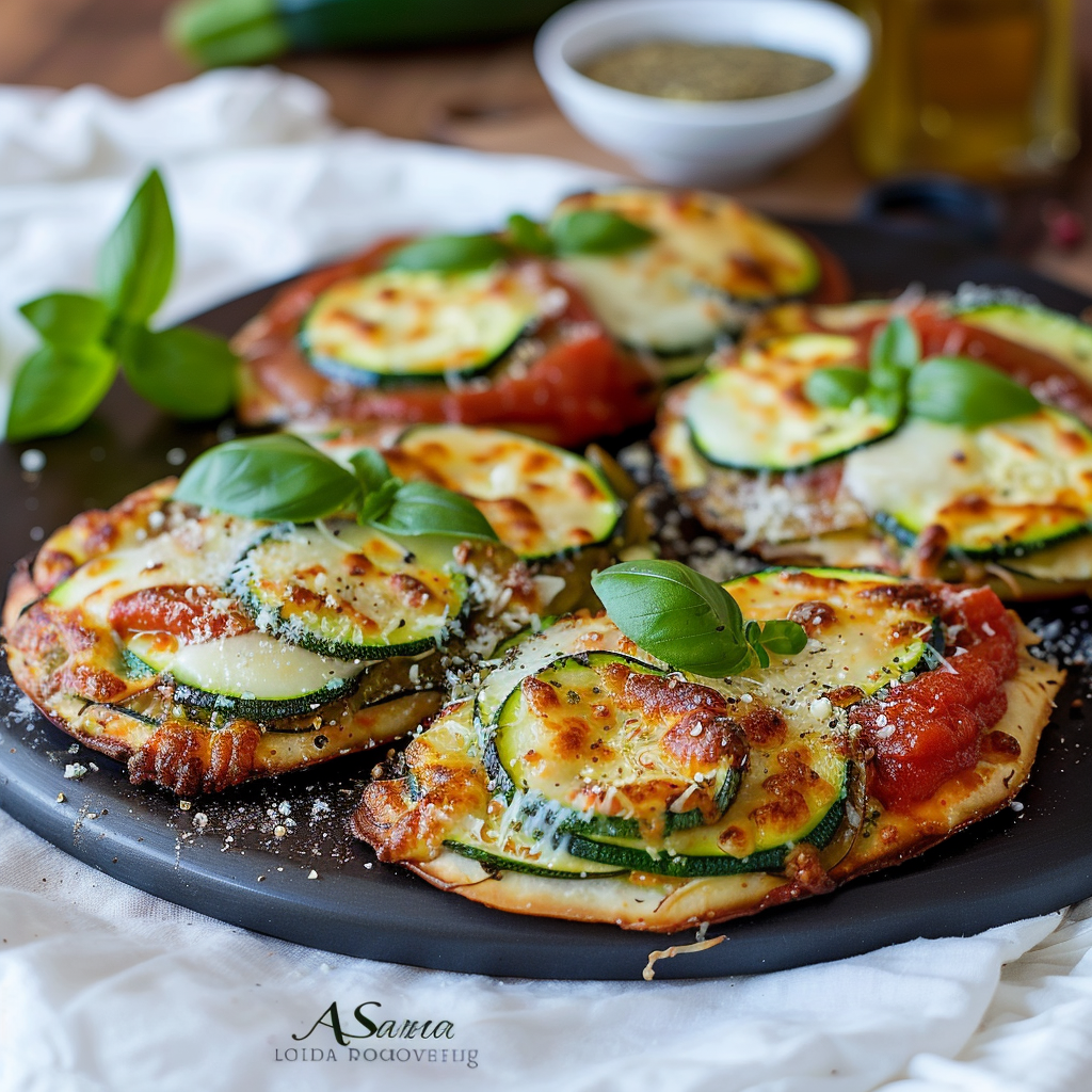Piatti di zucchini con formaggio e basilico.