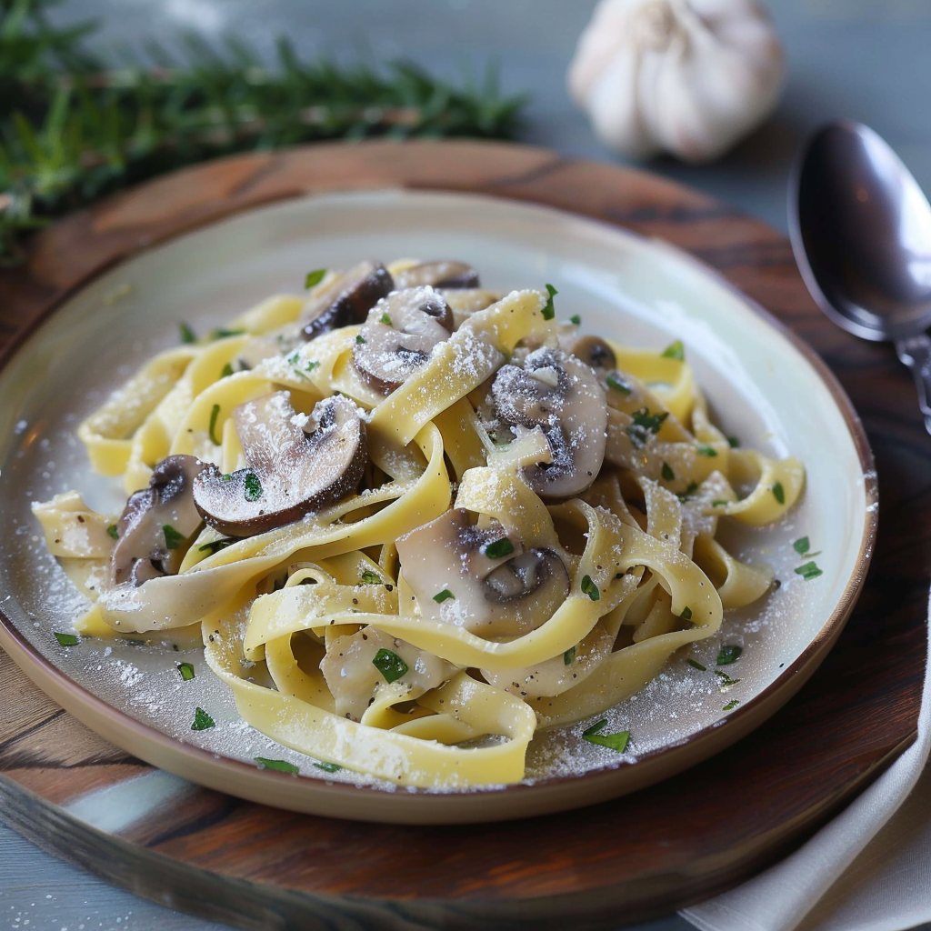 Pasta con funghi e erbe.