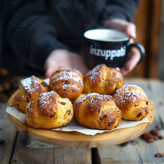 Un tazza con caffè e biscotti.