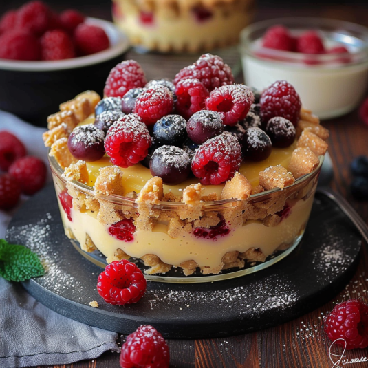 Torta con frutta e crema.