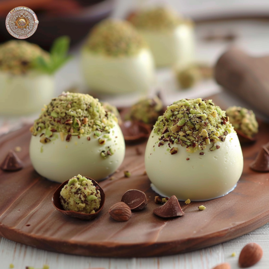 Dessert con crema e noci.