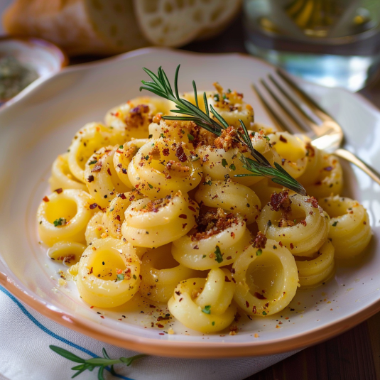Piatti di pasta con erbe e spezie.