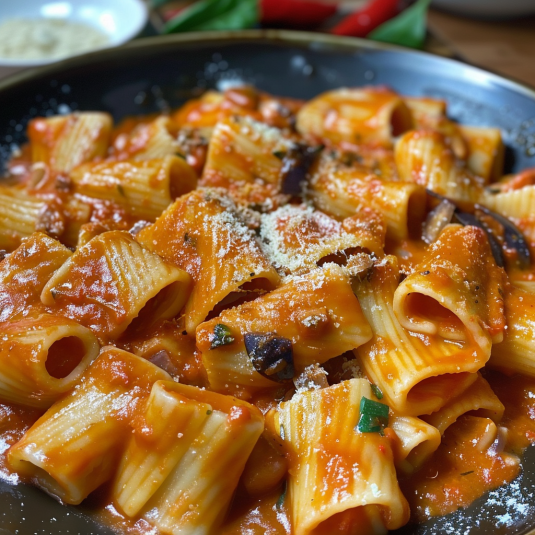 Penne con sugo di pomodoro e basilico.