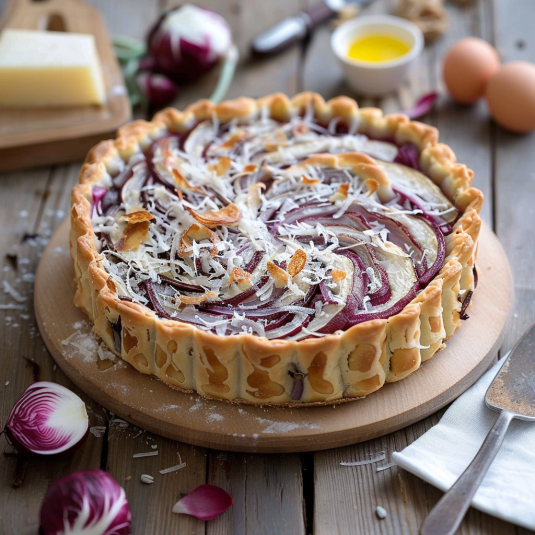 Torta con frullato di frutta con crostata di frutta.