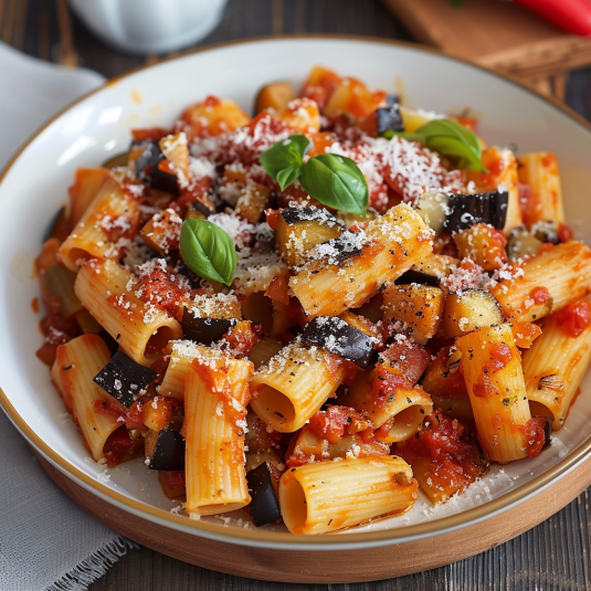 Penne con verdure e formaggio.