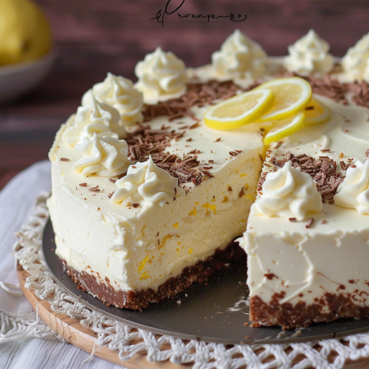 Un cake con crema e frullato di limone.