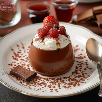 Un dessert con frutta e cioccolato.
