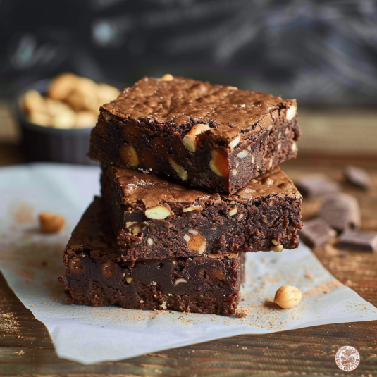Un pezzo di cioccolato con noci e speck.