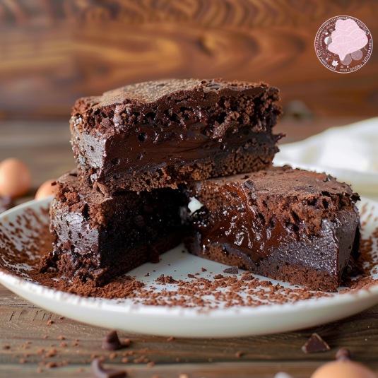 Un piatto con tre pezzi di brownie.