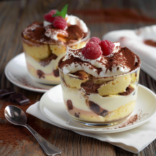 Due bicchieri di dolce con frullato e frullato di raspberry.
