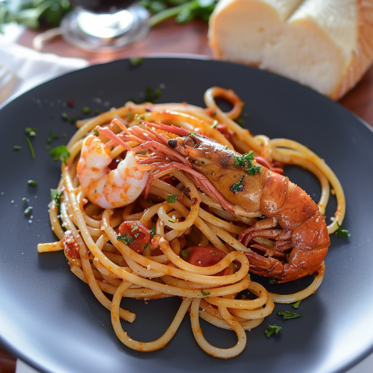 Pasta con frullato di pesce e verdure.
