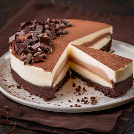 Una torta con crema e cioccolato.