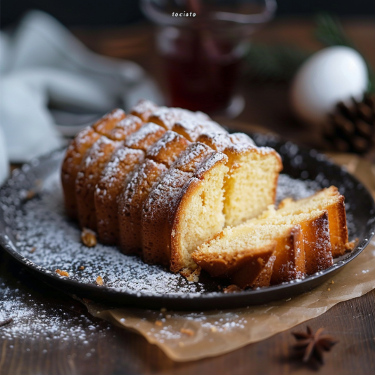 Un cake dolce con zucchero e cannoli.