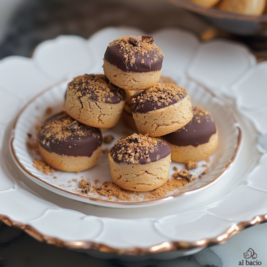Piatti con cioccolato e noci.