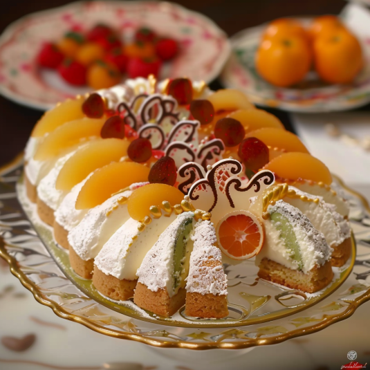 Torta con frutta e cioccolato.