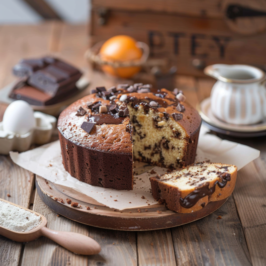 Una tavolata con un dolce a base di cioccolato e marron glacé.