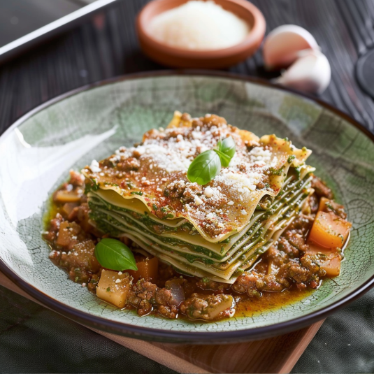 Piatto di pasta con verdure e formaggio.