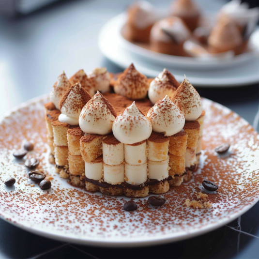 Un cake con 6 pinnacoli di marshmallow.