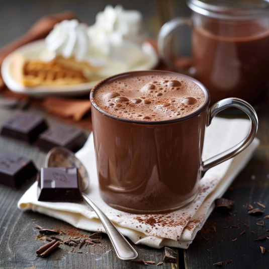 Tazza di caffè con crema e cioccolato.